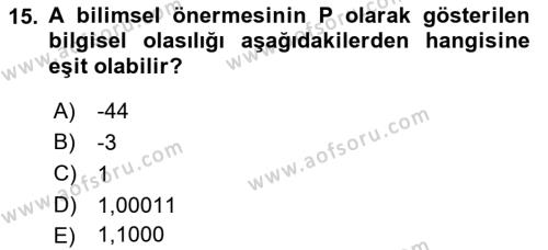 Bilim Felsefesi Dersi 2023 - 2024 Yılı (Vize) Ara Sınavı 15. Soru