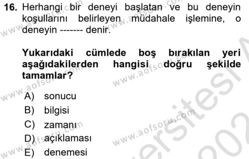 Bilim Felsefesi Dersi 2023 - 2024 Yılı (Vize) Ara Sınavı 16. Soru