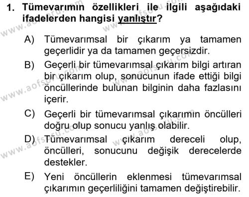 Bilim Felsefesi Dersi 2024 - 2025 Yılı (Vize) Ara Sınavı 1. Soru