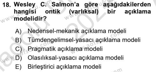 Bilim Felsefesi Dersi 2024 - 2025 Yılı (Vize) Ara Sınavı 18. Soru