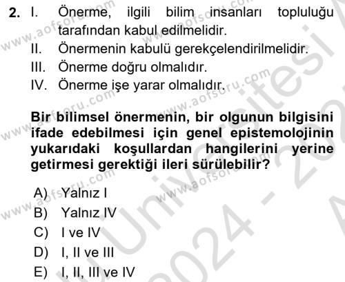 Bilim Felsefesi Dersi 2024 - 2025 Yılı (Vize) Ara Sınavı 2. Soru