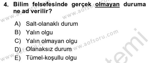 Bilim Felsefesi Dersi 2024 - 2025 Yılı (Vize) Ara Sınavı 4. Soru