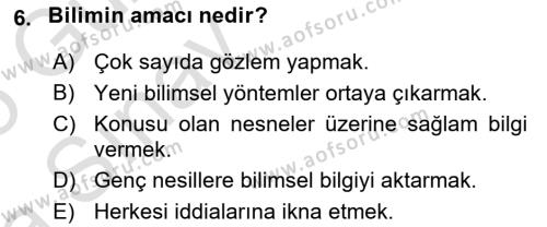 Bilim Felsefesi Dersi 2024 - 2025 Yılı (Vize) Ara Sınavı 6. Soru