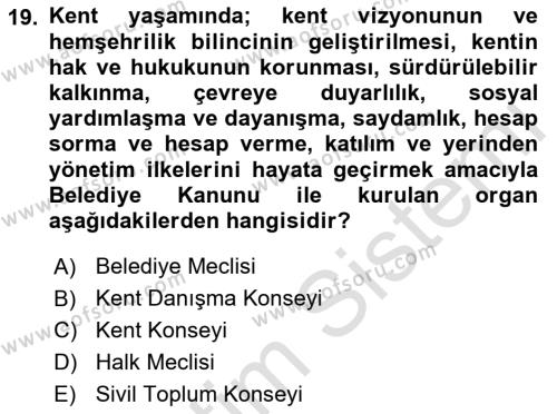 Yurttaşlık ve Çevre Bilgisi Dersi 2018 - 2019 Yılı 3 Ders Sınavı 19. Soru