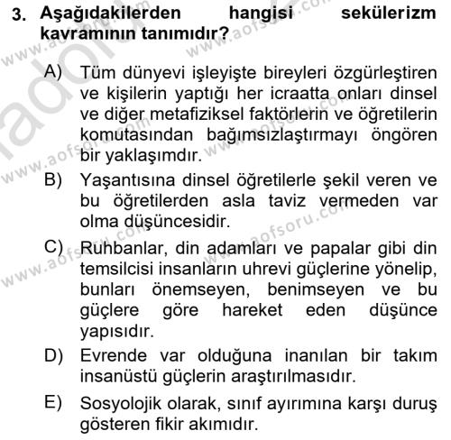 Yurttaşlık ve Çevre Bilgisi Dersi 2018 - 2019 Yılı 3 Ders Sınavı 3. Soru