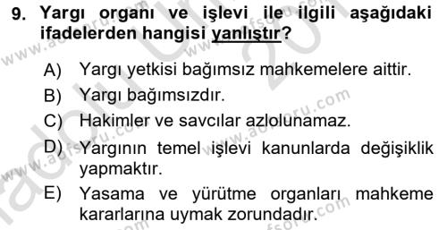 Yurttaşlık ve Çevre Bilgisi Dersi 2018 - 2019 Yılı 3 Ders Sınavı 9. Soru