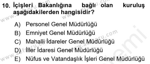 Yurttaşlık ve Çevre Bilgisi Dersi 2018 - 2019 Yılı (Final) Dönem Sonu Sınavı 10. Soru