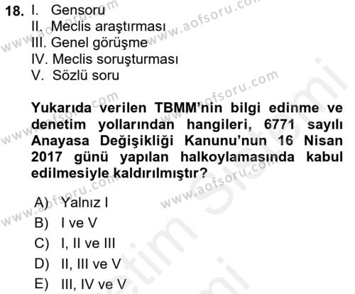 Yurttaşlık ve Çevre Bilgisi Dersi 2018 - 2019 Yılı (Final) Dönem Sonu Sınavı 18. Soru