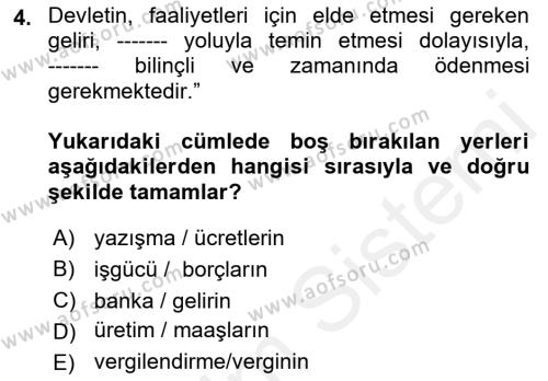 Yurttaşlık ve Çevre Bilgisi Dersi 2018 - 2019 Yılı (Final) Dönem Sonu Sınavı 4. Soru