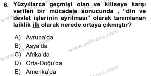 Yurttaşlık ve Çevre Bilgisi Dersi 2018 - 2019 Yılı (Final) Dönem Sonu Sınavı 6. Soru