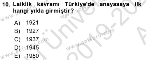 Yurttaşlık ve Çevre Bilgisi Dersi 2019 - 2020 Yılı (Vize) Ara Sınavı 10. Soru