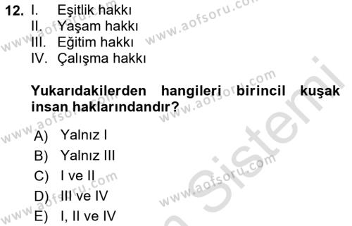 Yurttaşlık ve Çevre Bilgisi Dersi 2019 - 2020 Yılı (Vize) Ara Sınavı 12. Soru