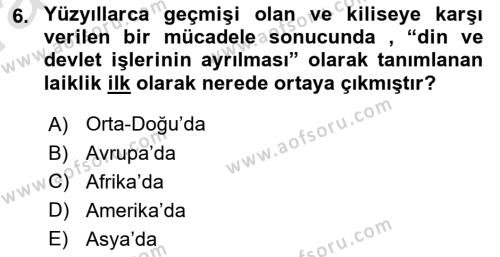 Yurttaşlık ve Çevre Bilgisi Dersi 2019 - 2020 Yılı (Vize) Ara Sınavı 6. Soru