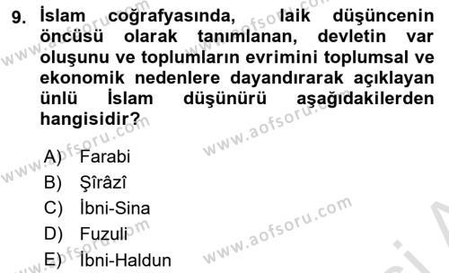 Yurttaşlık ve Çevre Bilgisi Dersi 2019 - 2020 Yılı (Vize) Ara Sınavı 9. Soru