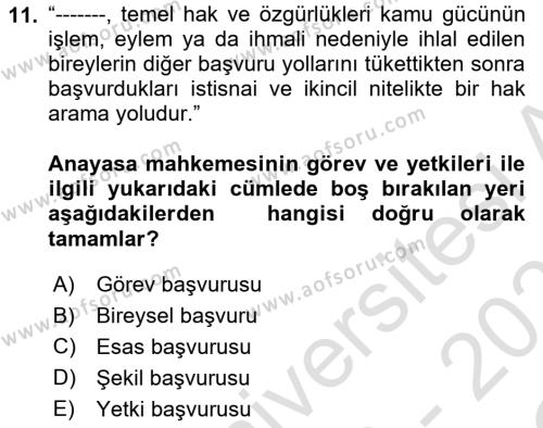 Yurttaşlık ve Çevre Bilgisi Dersi 2020 - 2021 Yılı Yaz Okulu Sınavı 11. Soru