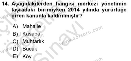 Yurttaşlık ve Çevre Bilgisi Dersi 2020 - 2021 Yılı Yaz Okulu Sınavı 14. Soru