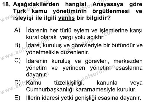 Yurttaşlık ve Çevre Bilgisi Dersi 2020 - 2021 Yılı Yaz Okulu Sınavı 18. Soru