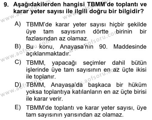 Yurttaşlık ve Çevre Bilgisi Dersi 2020 - 2021 Yılı Yaz Okulu Sınavı 9. Soru