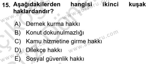 Yurttaşlık ve Çevre Bilgisi Dersi 2022 - 2023 Yılı (Vize) Ara Sınavı 15. Soru