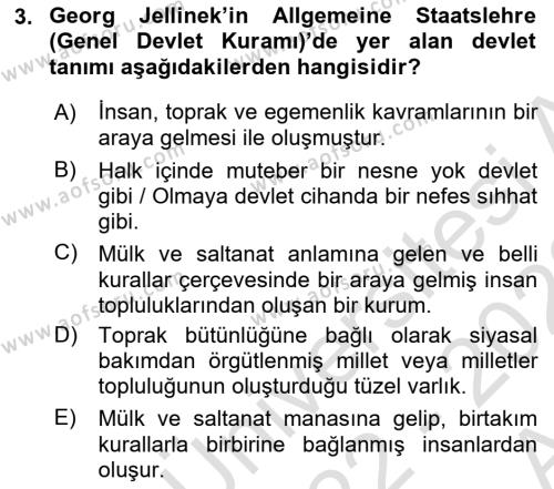 Yurttaşlık ve Çevre Bilgisi Dersi 2022 - 2023 Yılı (Vize) Ara Sınavı 3. Soru