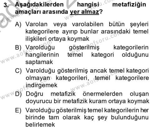 Metafizik Dersi 2013 - 2014 Yılı (Vize) Ara Sınavı 3. Soru