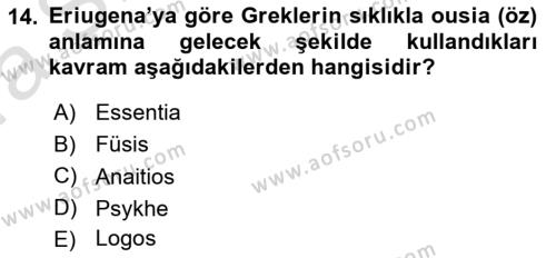 Ortaçağ Felsefesi 1 Dersi 2016 - 2017 Yılı (Vize) Ara Sınavı 14. Soru