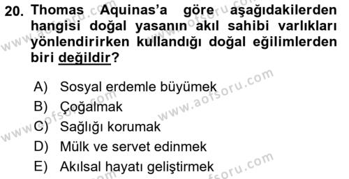 Ortaçağ Felsefesi 1 Dersi 2017 - 2018 Yılı (Vize) Ara Sınavı 20. Soru