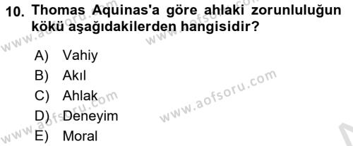 Ortaçağ Felsefesi 1 Dersi 2019 - 2020 Yılı (Vize) Ara Sınavı 10. Soru
