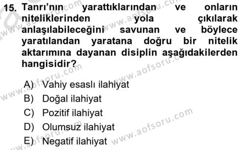 Ortaçağ Felsefesi 1 Dersi 2019 - 2020 Yılı (Vize) Ara Sınavı 15. Soru