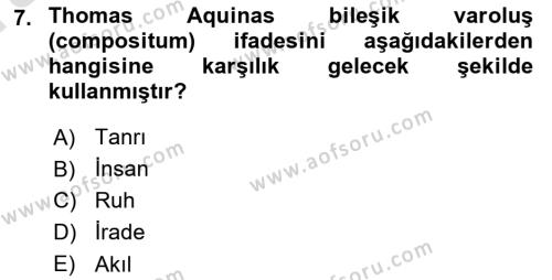 Ortaçağ Felsefesi 1 Dersi 2019 - 2020 Yılı (Vize) Ara Sınavı 7. Soru