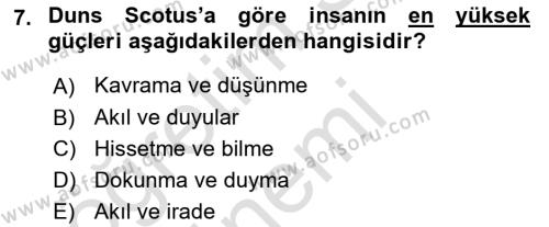 Ortaçağ Felsefesi 1 Dersi 2019 - 2020 Yılı (Final) Dönem Sonu Sınavı 7. Soru