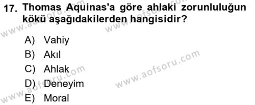 Ortaçağ Felsefesi 1 Dersi 2021 - 2022 Yılı (Vize) Ara Sınavı 17. Soru