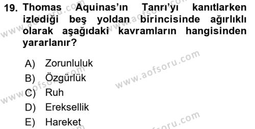 Ortaçağ Felsefesi 1 Dersi 2021 - 2022 Yılı (Vize) Ara Sınavı 19. Soru