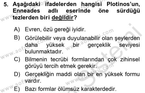 Ortaçağ Felsefesi 1 Dersi 2021 - 2022 Yılı (Vize) Ara Sınavı 5. Soru