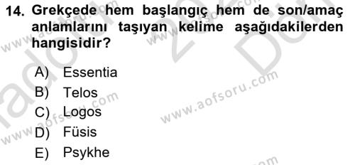 Ortaçağ Felsefesi 1 Dersi 2021 - 2022 Yılı (Final) Dönem Sonu Sınavı 14. Soru