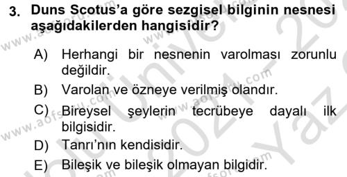 Ortaçağ Felsefesi 1 Dersi 2021 - 2022 Yılı Yaz Okulu Sınavı 3. Soru