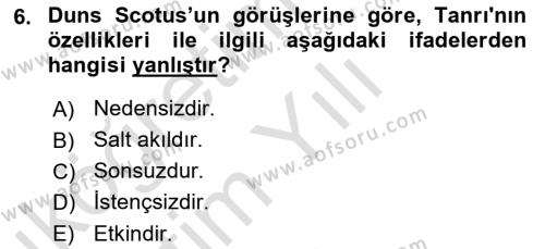 Ortaçağ Felsefesi 1 Dersi 2021 - 2022 Yılı Yaz Okulu Sınavı 6. Soru