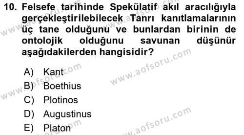 Ortaçağ Felsefesi 1 Dersi 2022 - 2023 Yılı (Vize) Ara Sınavı 10. Soru