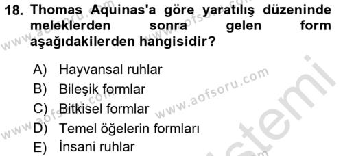 Ortaçağ Felsefesi 1 Dersi 2022 - 2023 Yılı (Vize) Ara Sınavı 18. Soru