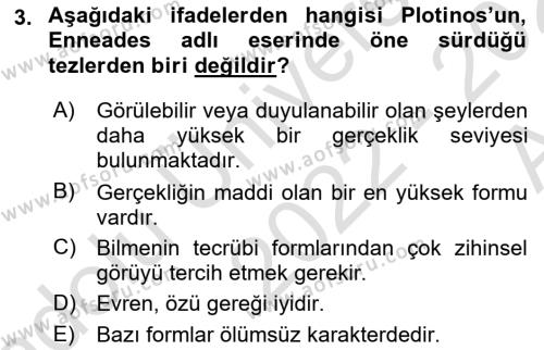 Ortaçağ Felsefesi 1 Dersi 2022 - 2023 Yılı (Vize) Ara Sınavı 3. Soru