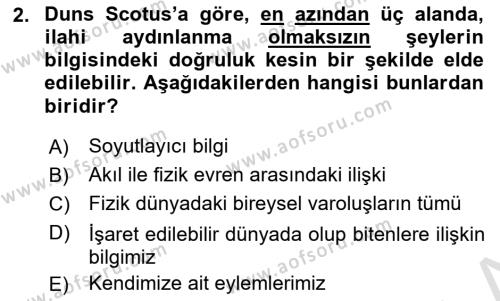 Ortaçağ Felsefesi 1 Dersi 2022 - 2023 Yılı (Final) Dönem Sonu Sınavı 2. Soru