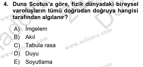 Ortaçağ Felsefesi 1 Dersi 2022 - 2023 Yılı (Final) Dönem Sonu Sınavı 4. Soru