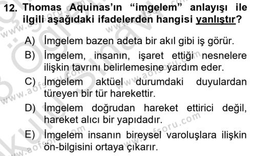 Ortaçağ Felsefesi 1 Dersi 2022 - 2023 Yılı Yaz Okulu Sınavı 12. Soru