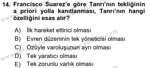 Ortaçağ Felsefesi 1 Dersi 2022 - 2023 Yılı Yaz Okulu Sınavı 14. Soru