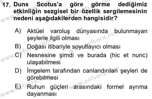 Ortaçağ Felsefesi 1 Dersi 2022 - 2023 Yılı Yaz Okulu Sınavı 17. Soru