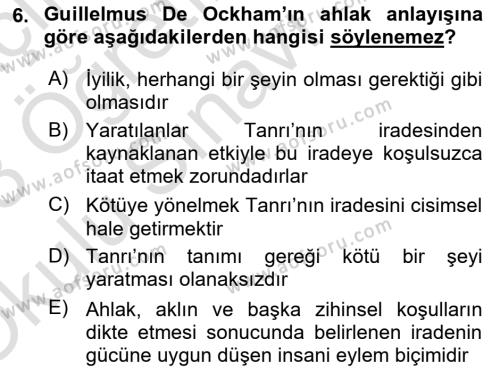 Ortaçağ Felsefesi 1 Dersi 2022 - 2023 Yılı Yaz Okulu Sınavı 6. Soru