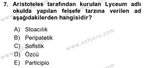 Ortaçağ Felsefesi 1 Dersi 2022 - 2023 Yılı Yaz Okulu Sınavı 7. Soru