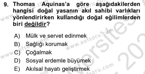 Ortaçağ Felsefesi 1 Dersi 2022 - 2023 Yılı Yaz Okulu Sınavı 9. Soru