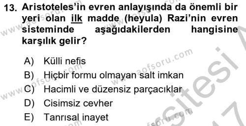 Ortaçağ Felsefesi 2 Dersi 2016 - 2017 Yılı (Vize) Ara Sınavı 13. Soru