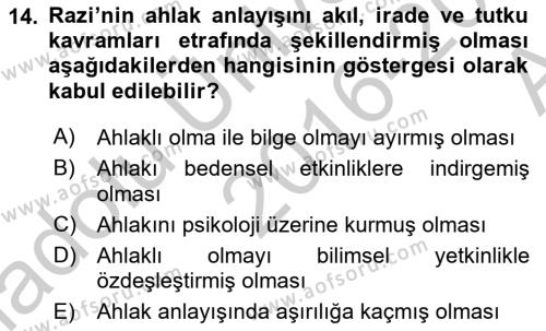 Ortaçağ Felsefesi 2 Dersi 2016 - 2017 Yılı (Vize) Ara Sınavı 14. Soru